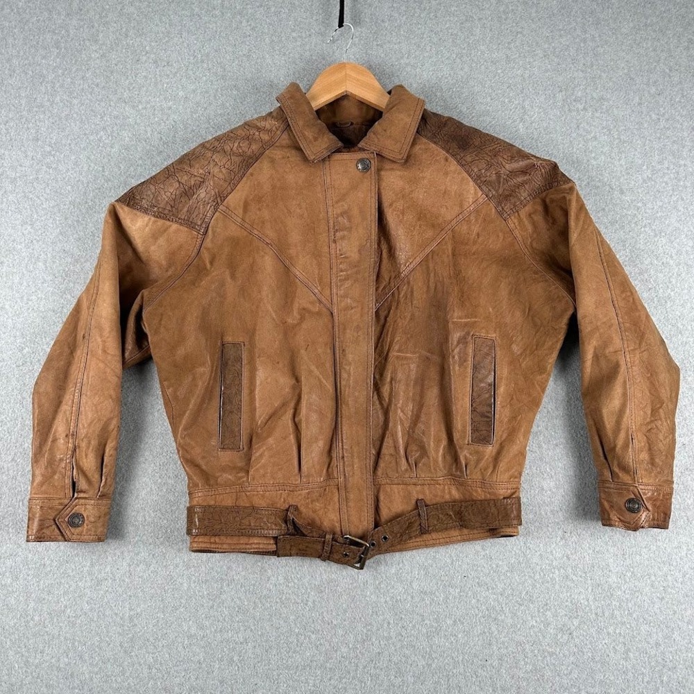 Vintage Global Identity Leather Jacket Men Brown Coat M G-III Rugged Bomber Moto